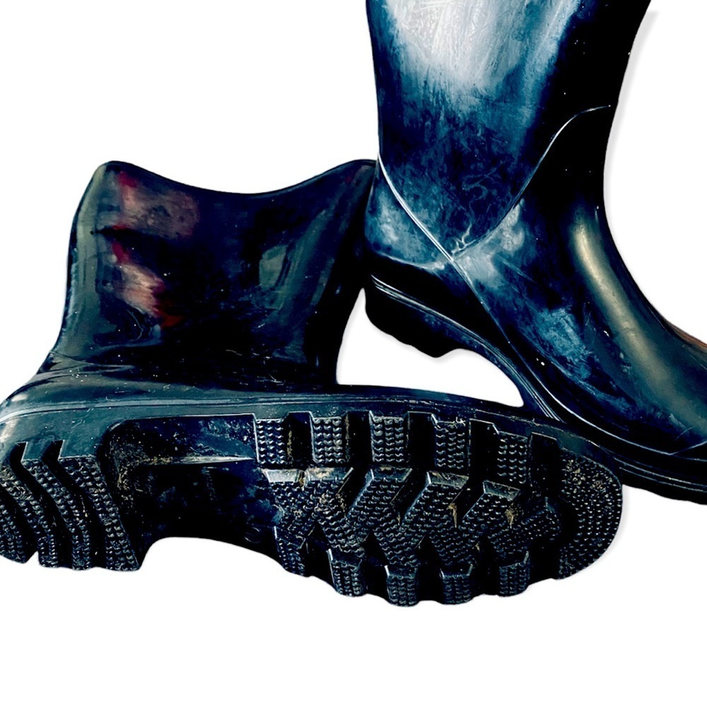 Black PVC Rubber Tall Rain Boots 7 - Picture 3 of 3